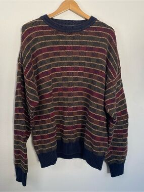 Woods and Gray Vintage Striped Crewneck Sweater Red Green Cotton Mens XL Coogi